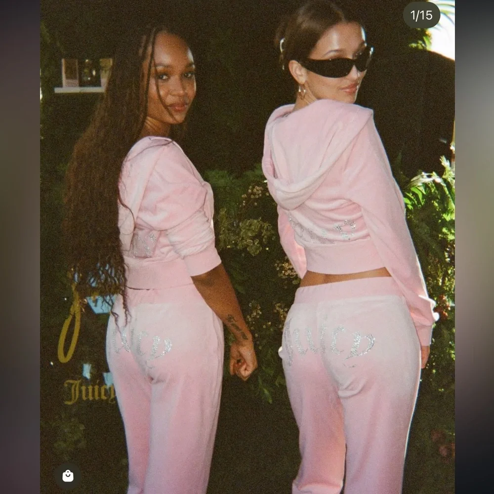 NEW! JUICY COUTURE Velour OG small Bling Tracksuit Set in pink